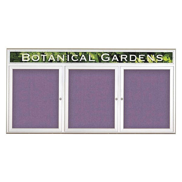 Corkboard, Triple Door, Radius Frame, Header, 72x36", Satin/Amethyst