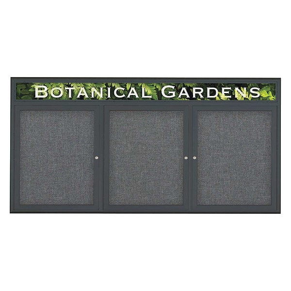 Corkboard, Triple Door, Radius Frame, Header, 72x36", Black/Medium Gray