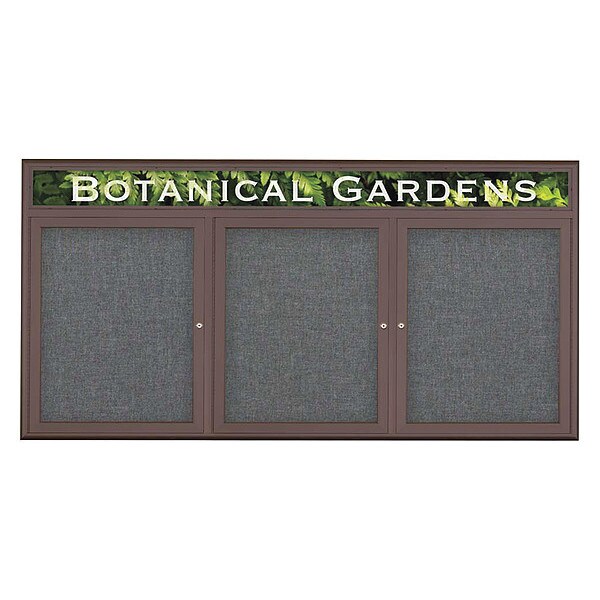 Corkboard, Triple Door, Radius Frame, Header, 72x36", Bronze/Medium Gray