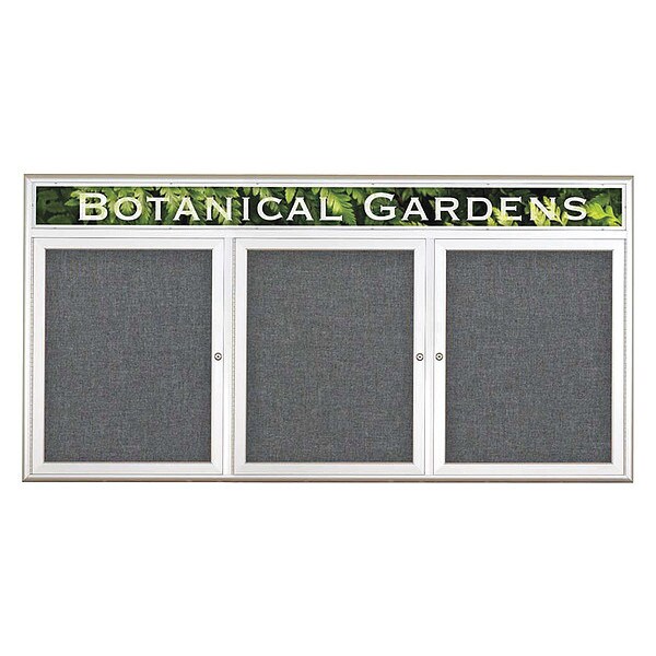 Corkboard, Triple Door, Radius Frame, Header, 72x36", Satin/Medium Gray
