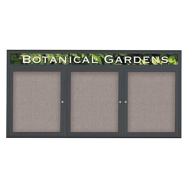 Corkboard, Triple Door, Radius Frame, Header, 72x36", Black/Pearl
