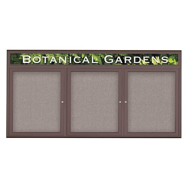 Corkboard, Triple Door, Radius Frame, Header, 72x36", Bronze/Pearl