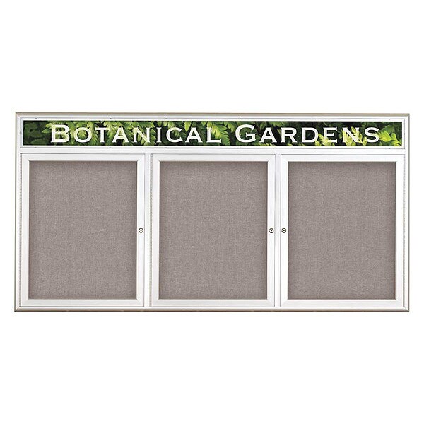Corkboard, Triple Door, Radius Frame, Header, 72x36", Satin/Pearl