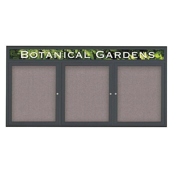Corkboard, Triple Door, Radius Frame, Header, 72x36", Black/Surf