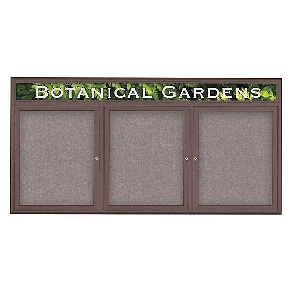 Corkboard, Triple Door, Radius Frame, Header, 72x36", Bronze/Surf