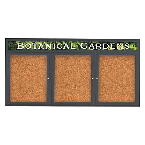 Corkboard, Triple Door, Radius Frame, Header, 72x36", Black/Nat Tan Cork