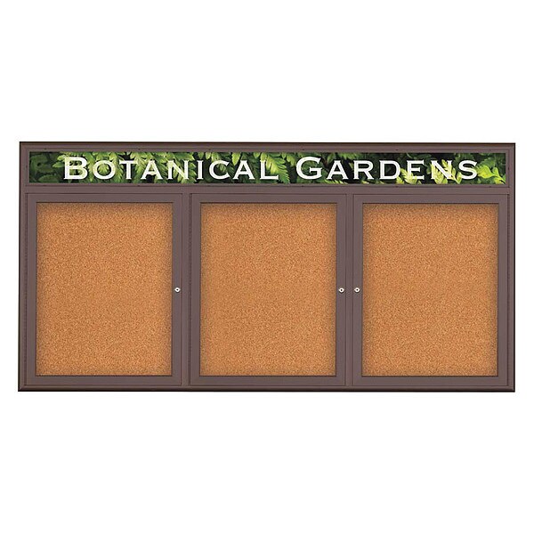Corkboard, Triple Door, Radius Frame, Header, 72x36", Bronze/Nat Tan Cork
