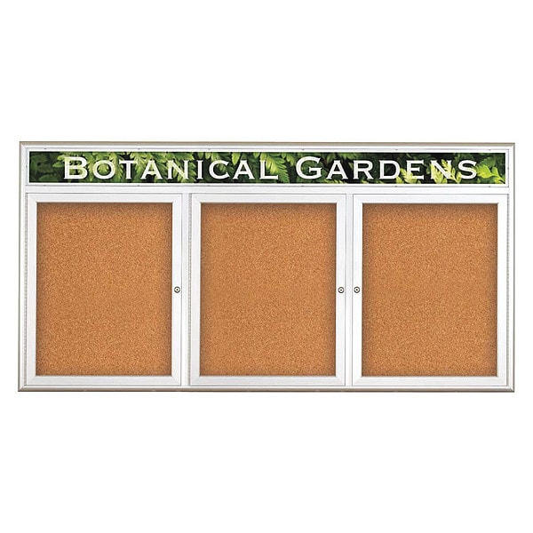 Corkboard, Triple Door, Radius Frame, Header, 72x36", Satin/Nat Tan Cork