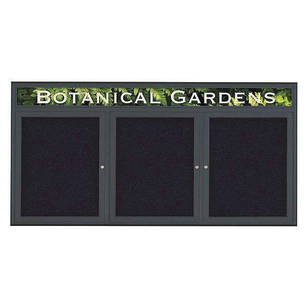 Corkboard, Triple Door, Radius Frame, Header, 72x36", Black/Black Rubber