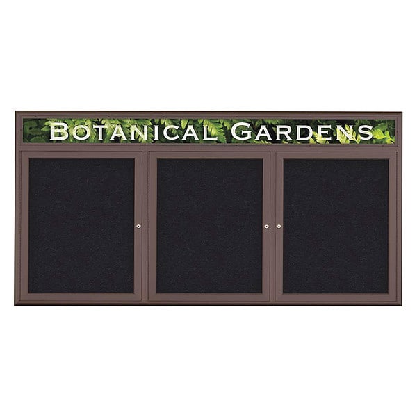 Corkboard, Triple Door, Radius Frame, Header, 72x36", Bronze/Black Rubber