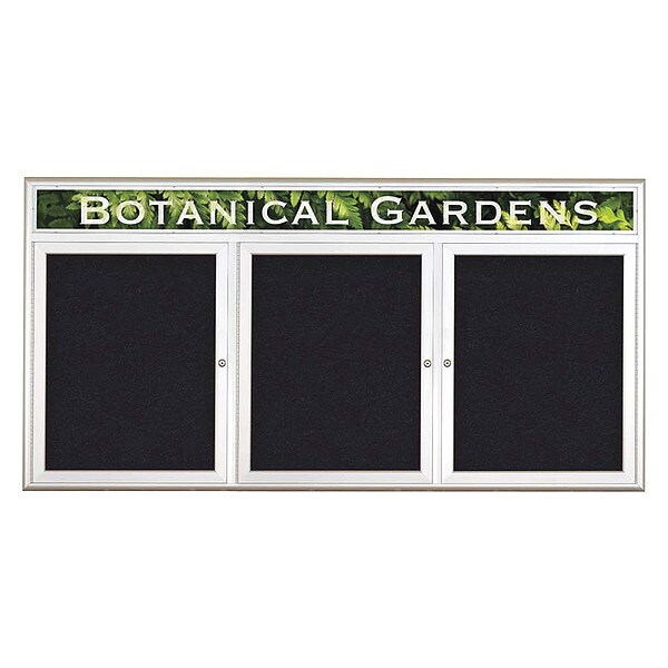 Corkboard, Triple Door, Radius Frame, Header, 72x36", Satin/Black Rubber