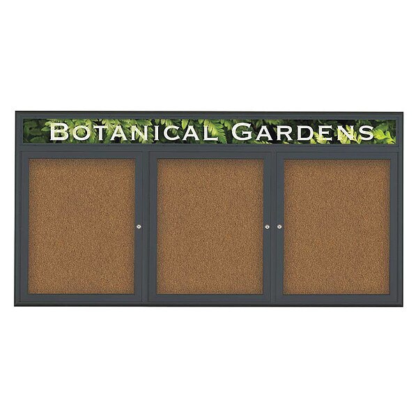 Corkboard, Triple Door, Radius Frame, Header, 72x36", Black/Tan Forbo