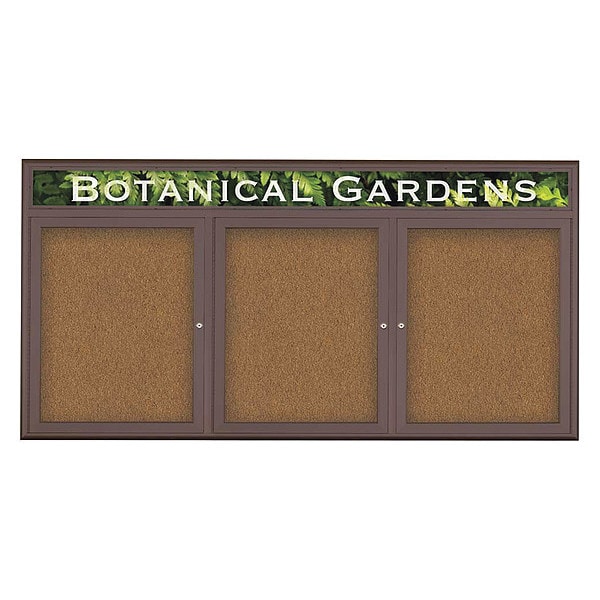 Corkboard, Triple Door, Radius Frame, Header, 72x36", Bronze/Tan Forbo