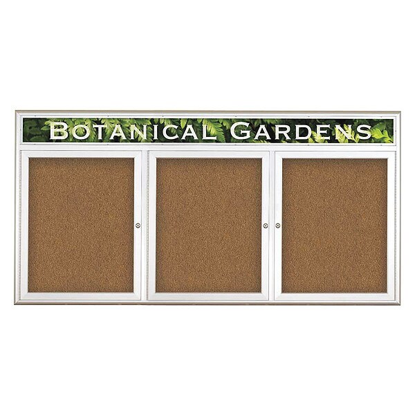 Corkboard, Triple Door, Radius Frame, Header, 72x36", Satin/Tan Forbo