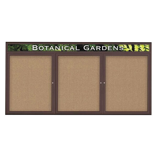 Corkboard, Triple Door, Radius Frame, Header, 96x48", Bronze/Buff