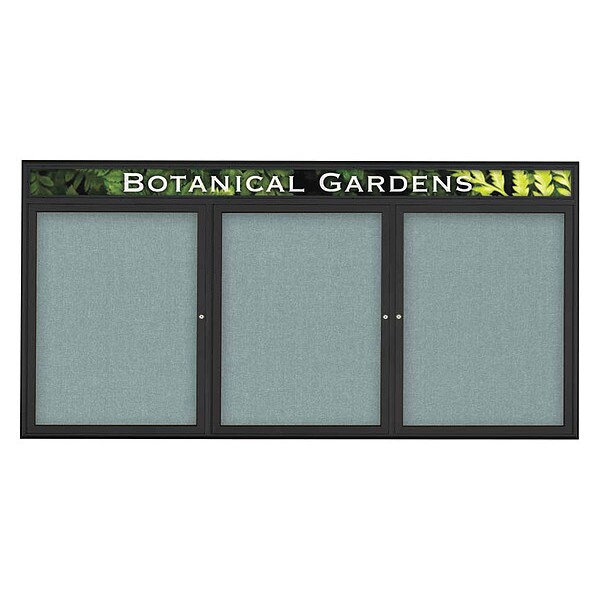Corkboard, Triple Door, Radius Frame, Header, 96x48", Black/Cloud