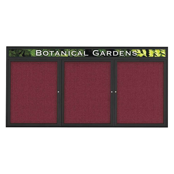 Corkboard, Triple Door, Radius Frame, Header, 96x48", Black/Burgundy