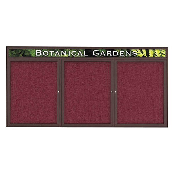 Corkboard, Triple Door, Radius Frame, Header, 96x48", Bronze/Burgundy