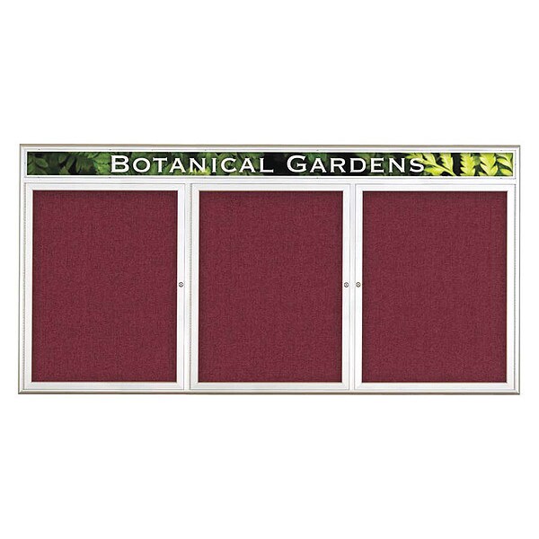 Corkboard, Triple Door, Radius Frame, Header, 96x48", Satin/Burgundy