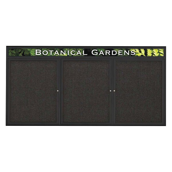 Corkboard, Triple Door, Radius Frame, Header, 96x48", Black/Black