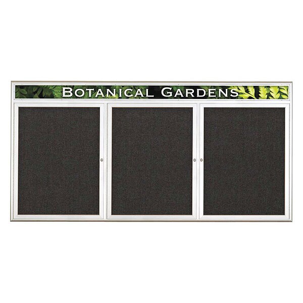 Corkboard, Triple Door, Radius Frame, Header, 96x48", Satin/Black