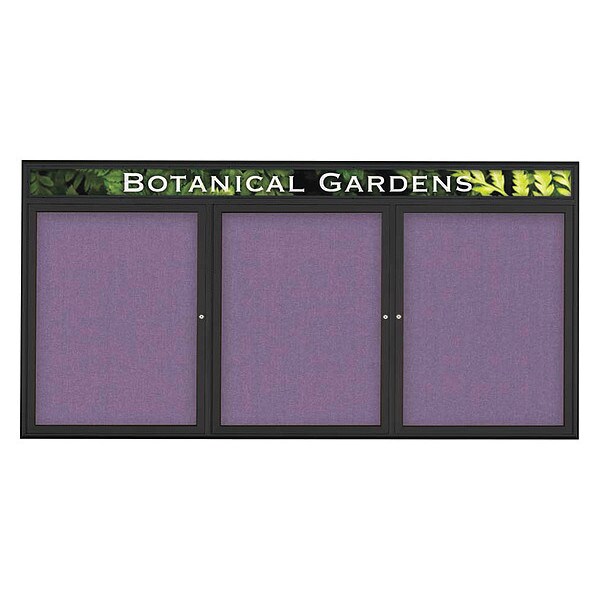 Corkboard, Triple Door, Radius Frame, Header, 96x48", Black/Amethyst