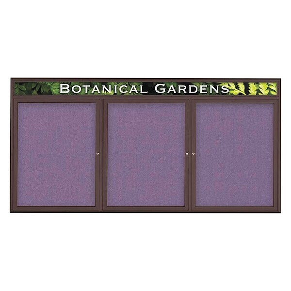 Corkboard, Triple Door, Radius Frame, Header, 96x48", Bronze/Amethyst