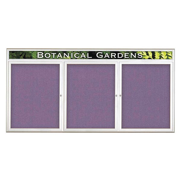 Corkboard, Triple Door, Radius Frame, Header, 96x48", Satin/Amethyst