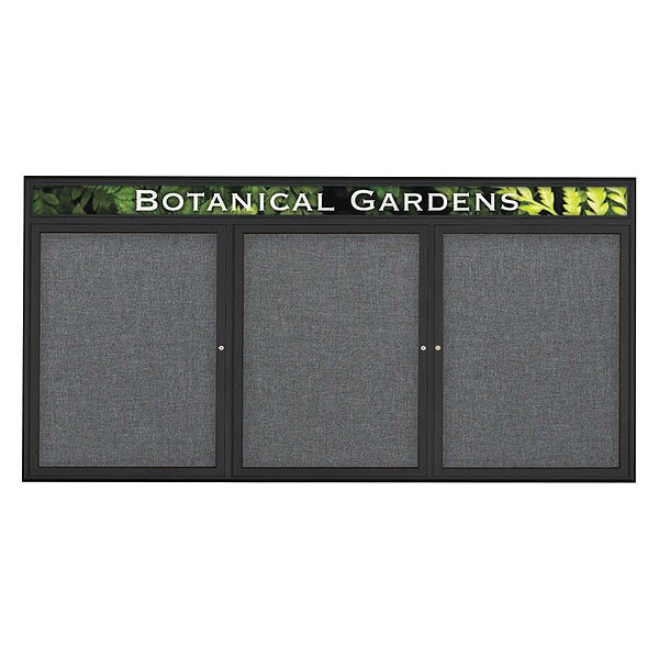 Corkboard, Triple Door, Radius Frame, Header, 96x48", Black/Medium Gray