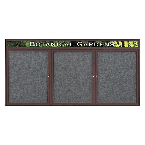 Corkboard, Triple Door, Radius Frame, Header, 96x48", Bronze/Medium Gray