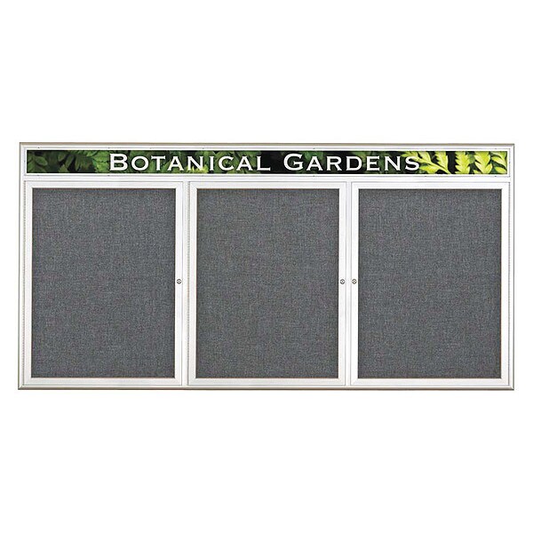 Corkboard, Triple Door, Radius Frame, Header, 96x48", Satin/Medium Gray