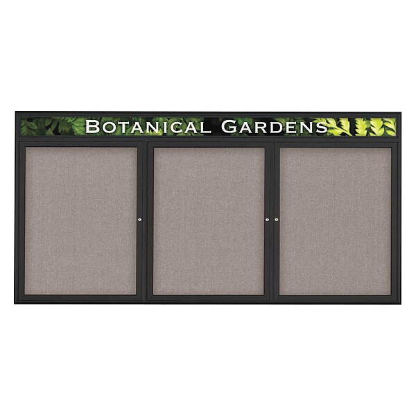 Corkboard, Triple Door, Radius Frame, Header, 96x48", Black/Pearl