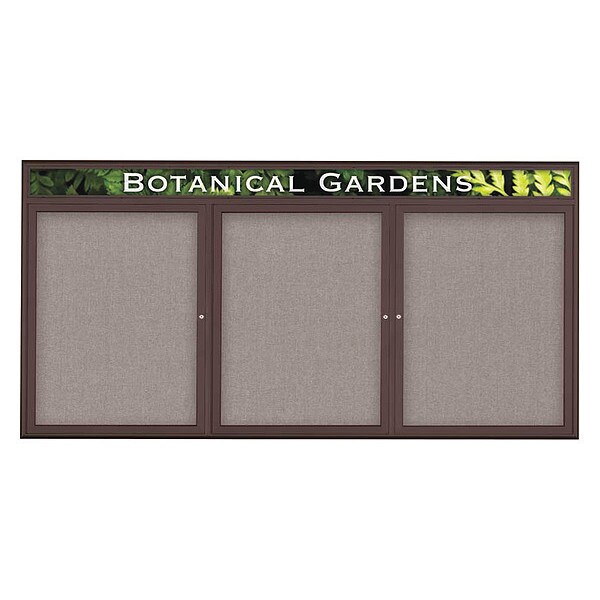 Corkboard, Triple Door, Radius Frame, Header, 96x48", Bronze/Pearl