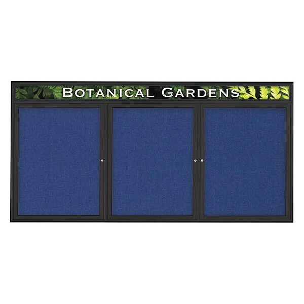 Corkboard, Triple Door, Radius Frame, Header, 96x48", Black/Cobalt