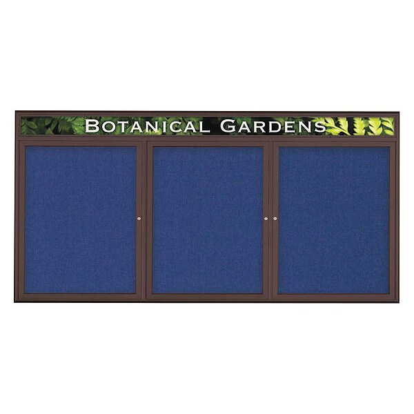 Corkboard, Triple Door, Radius Frame, Header, 96x48", Bronze/Cobalt