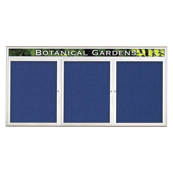 Corkboard, Triple Door, Radius Frame, Header, 96x48", Satin/Cobalt