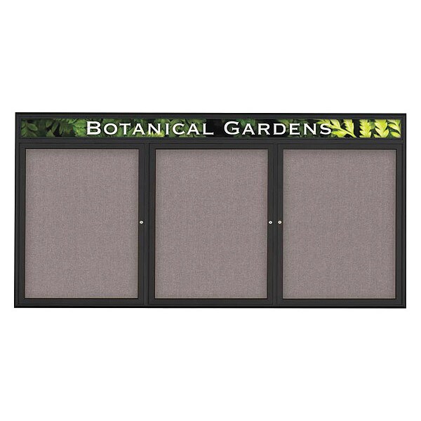 Corkboard, Triple Door, Radius Frame, Header, 96x48", Black/Surf