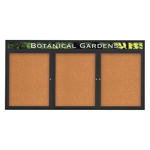 Corkboard, Triple Door, Radius Frame, Header, 96x48", Black/Nat Tan Cork