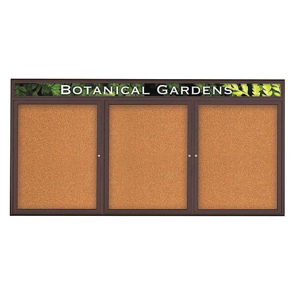Corkboard, Triple Door, Radius Frame, Header, 96x48", Bronze/Nat Tan Cork