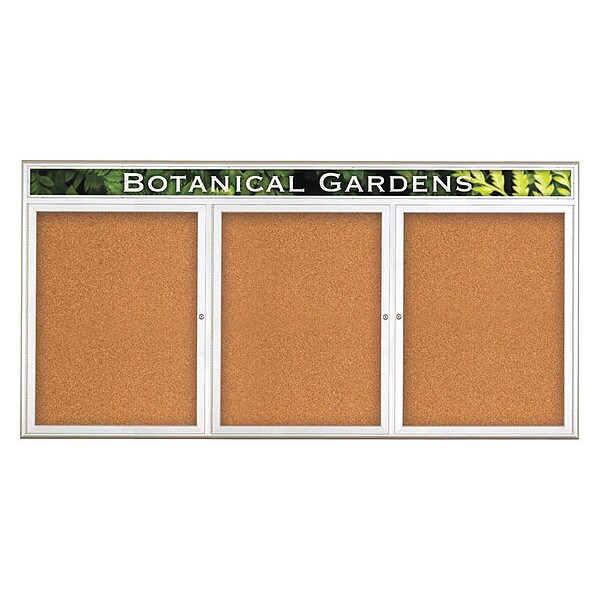 Corkboard, Triple Door, Radius Frame, Header, 96x48", Satin/Nat Tan Cork