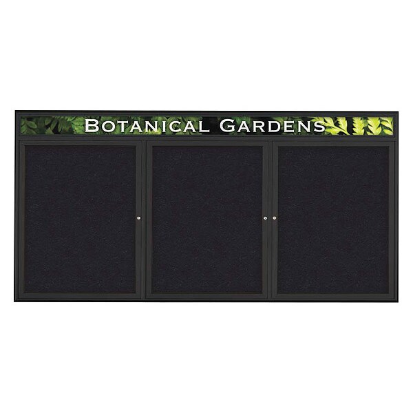 Corkboard, Triple Door, Radius Frame, Header, 96x48", Black/Black Rubber