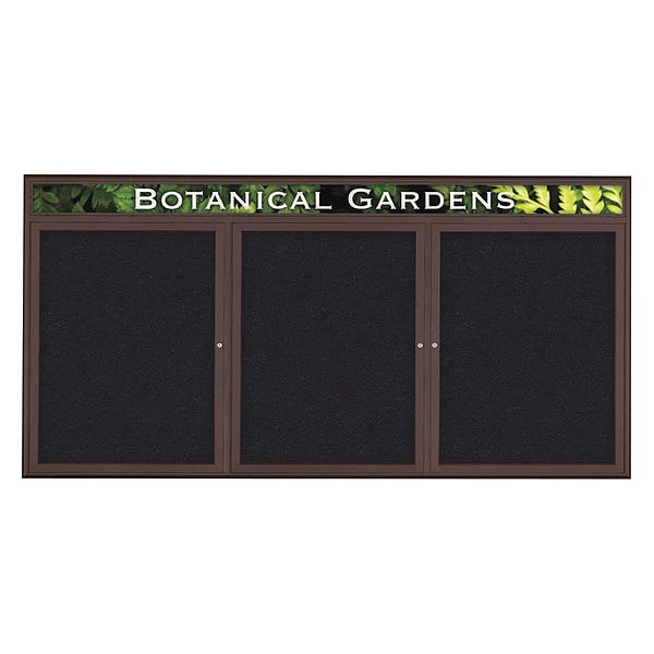 Corkboard, Triple Door, Radius Frame, Header, 96x48", Bronze/Black Rubber