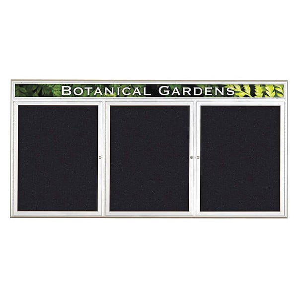 Corkboard, Triple Door, Radius Frame, Header, 96x48", Satin/Black Rubber
