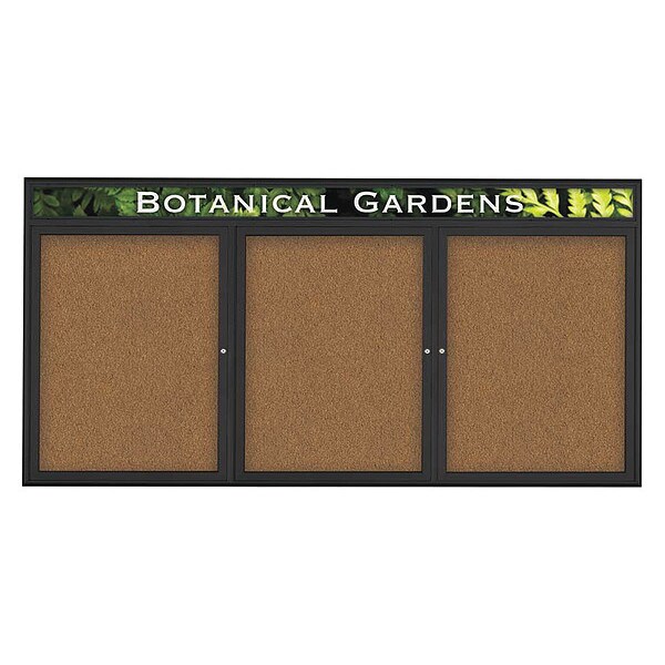 Corkboard, Triple Door, Radius Frame, Header, 96x48", Black/Tan Forbo