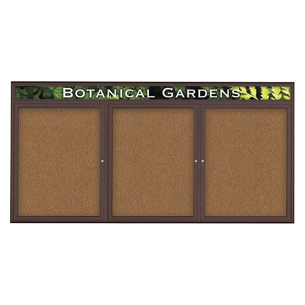 Corkboard, Triple Door, Radius Frame, Header, 96x48", Bronze/Tan Forbo