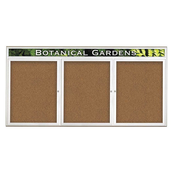 Corkboard, Triple Door, Radius Frame, Header, 96x48", Satin/Tan Forbo