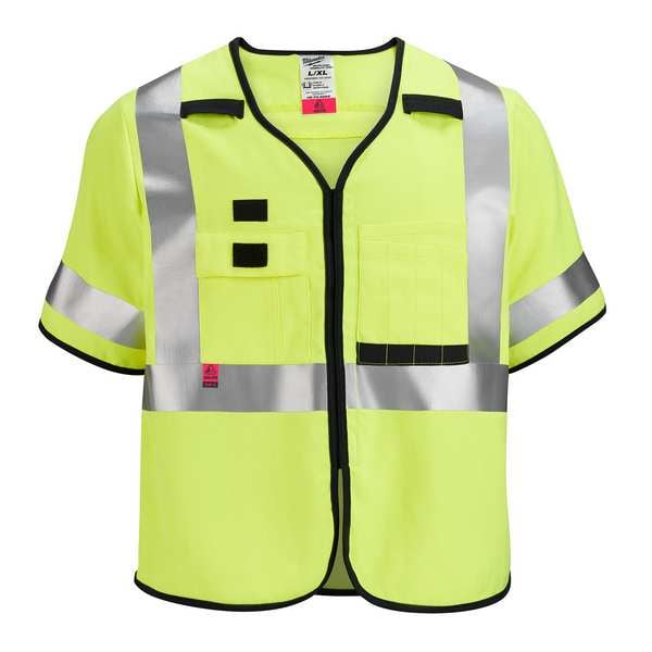 AR/FR Cat.1 High Visibility Vest w/Sleeves 2XL, 3XL Class 3 U Back, , Hook and Loop 10 Pockets, No