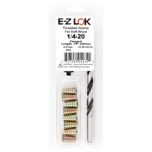 Thread Repair Kit, Hex Drive Threaded Inserts, 1/4"-20, Hexavalent Chromium Zinc, 8 Inserts
