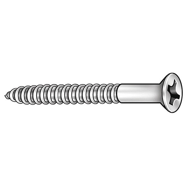 Wood Screw, #8, 3/4 in, Plain Brass Flat Head Phillips Drive, 100 PK