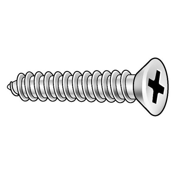 Sheet Metal Screw, #6 x 1 in, Plain 18-8 Stainless Steel Flat Head Phillips Drive, 12000 PK